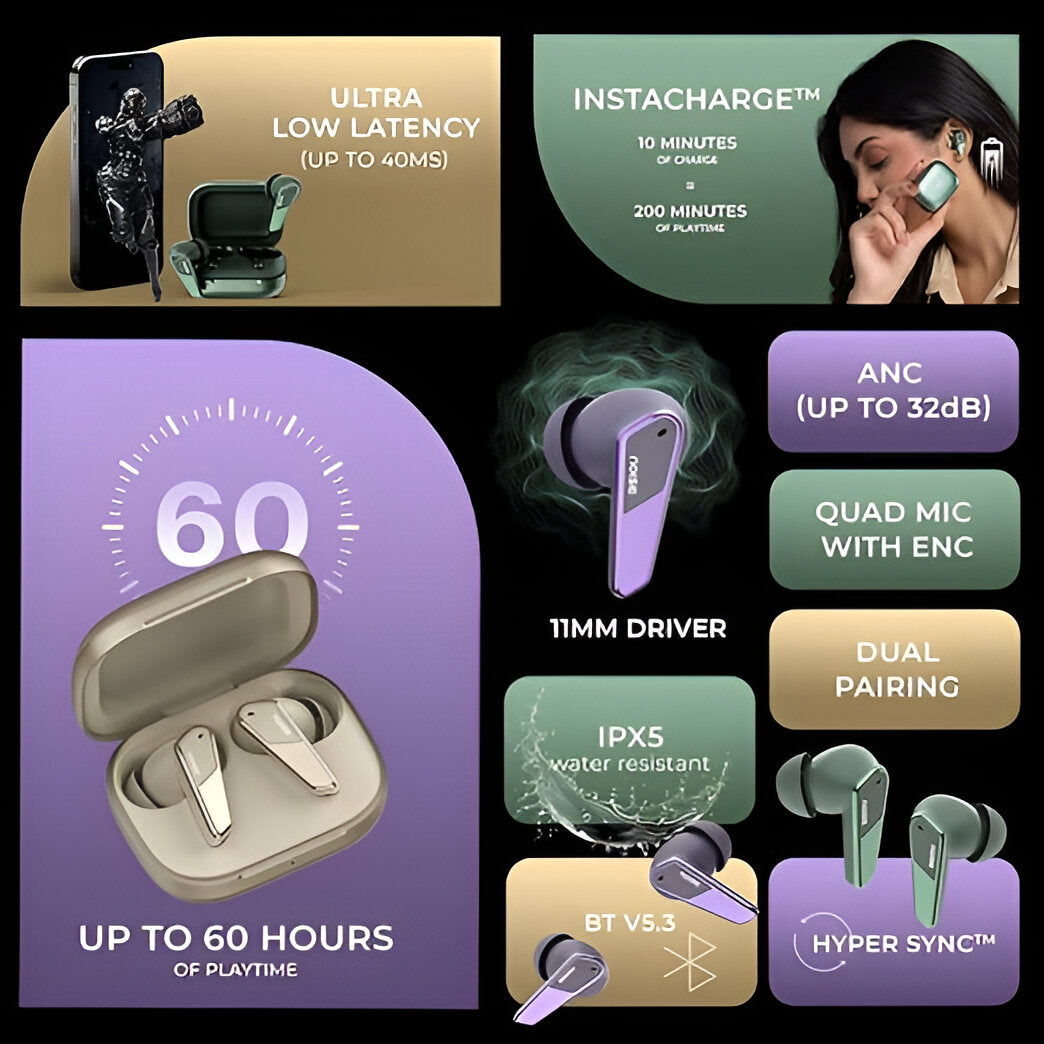 Noise Buds N1 Pro in-Ear Truly Wireless Earbuds with Metallic Finish, ANC(Upto 30dB), 60H of Playtime, Dual Pairing