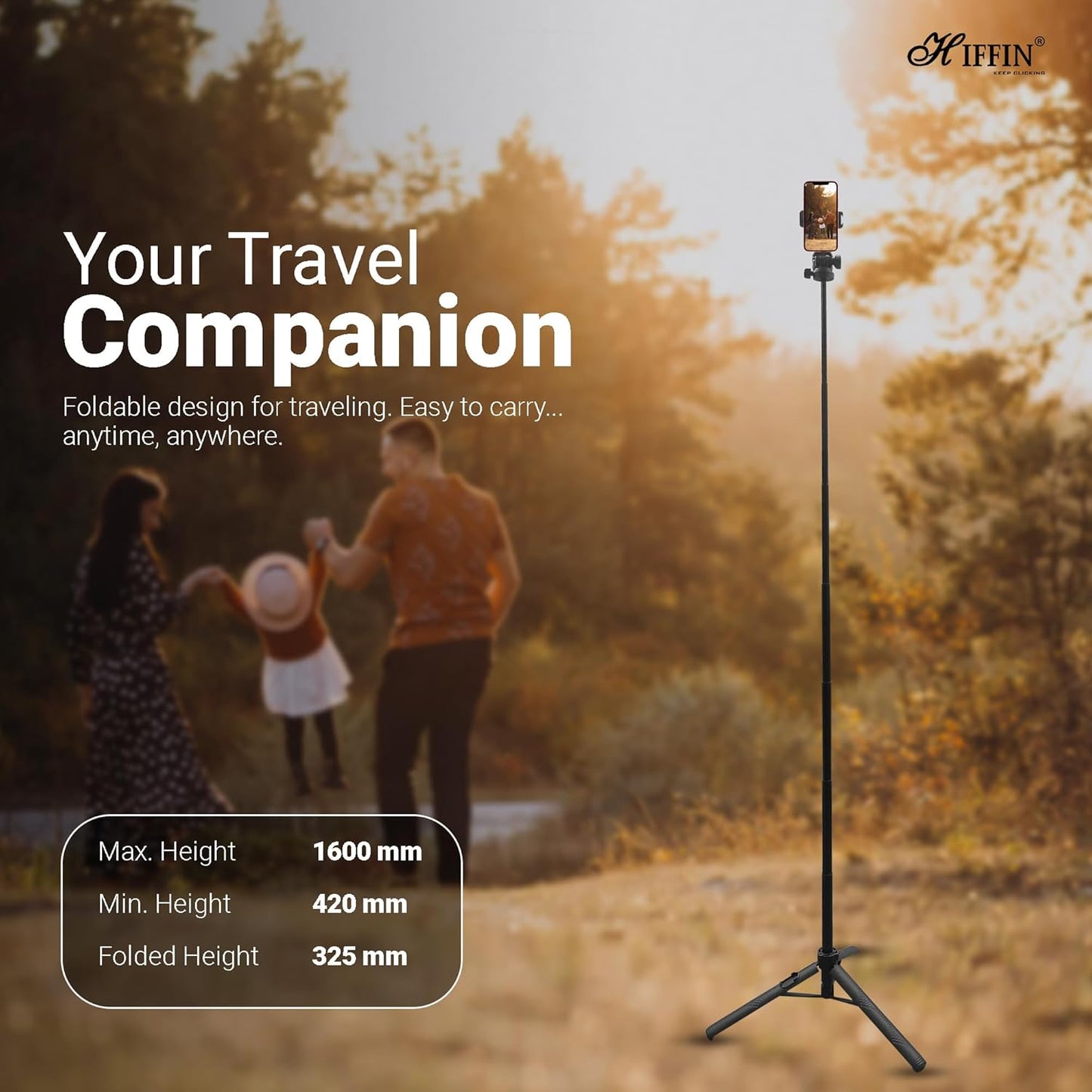 HIFFIN HST-61 Selfie Stick Tripod, 63” Professional Tripod with Wireless Remote, Portable Travel Tripod Stand Compatible with Smartphones & Cameras for Vlogging/Video Recording/Live Streaming