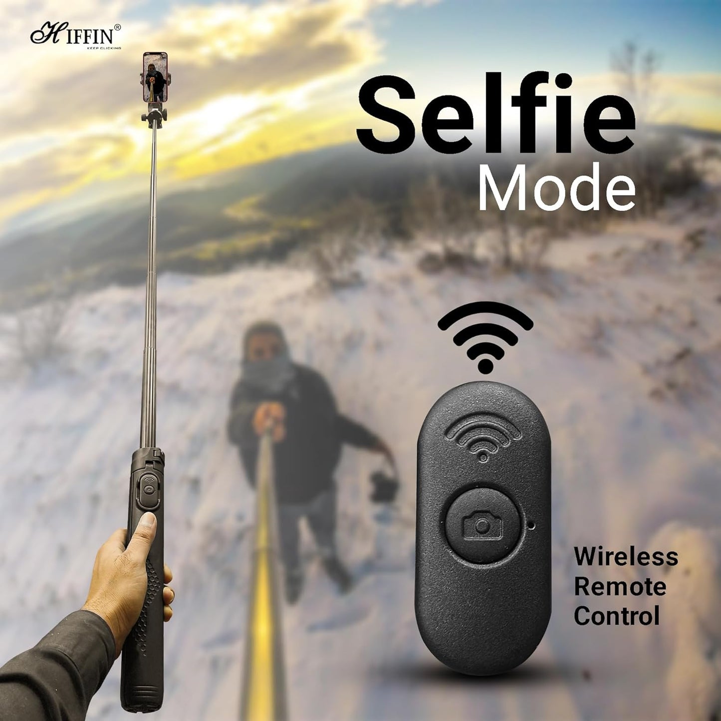 HIFFIN HST-61 Selfie Stick Tripod, 63” Professional Tripod with Wireless Remote, Portable Travel Tripod Stand Compatible with Smartphones & Cameras for Vlogging/Video Recording/Live Streaming