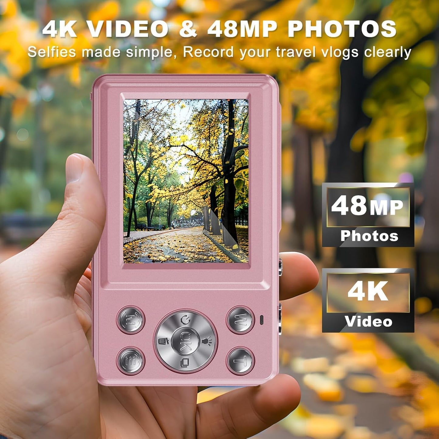 LEKATO 4K 48MP Digital Camera for Kids & Teens with Dual Screen & Autofocus, 16X Zoom Compact Point and Shoot Camera, 64GB SD Card Included, Rechargeable Battery (DC-7)