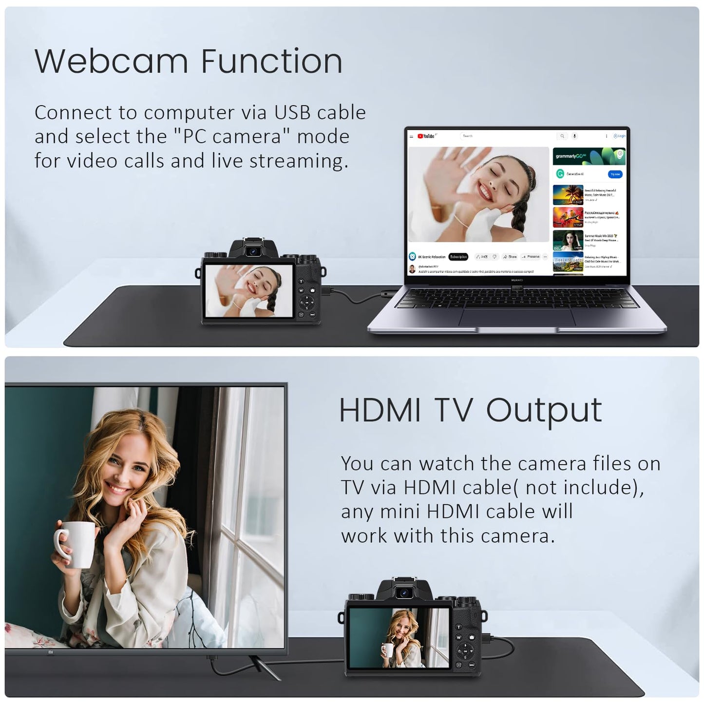 Saneen Digital Camera, 4K Cameras for Photography and Video, 64MP WiFi Touchscreen, Vlogging Camera for YouTube with Flash, 32GB Card, Sunshade, 3000mAh Battery, Front Cameras