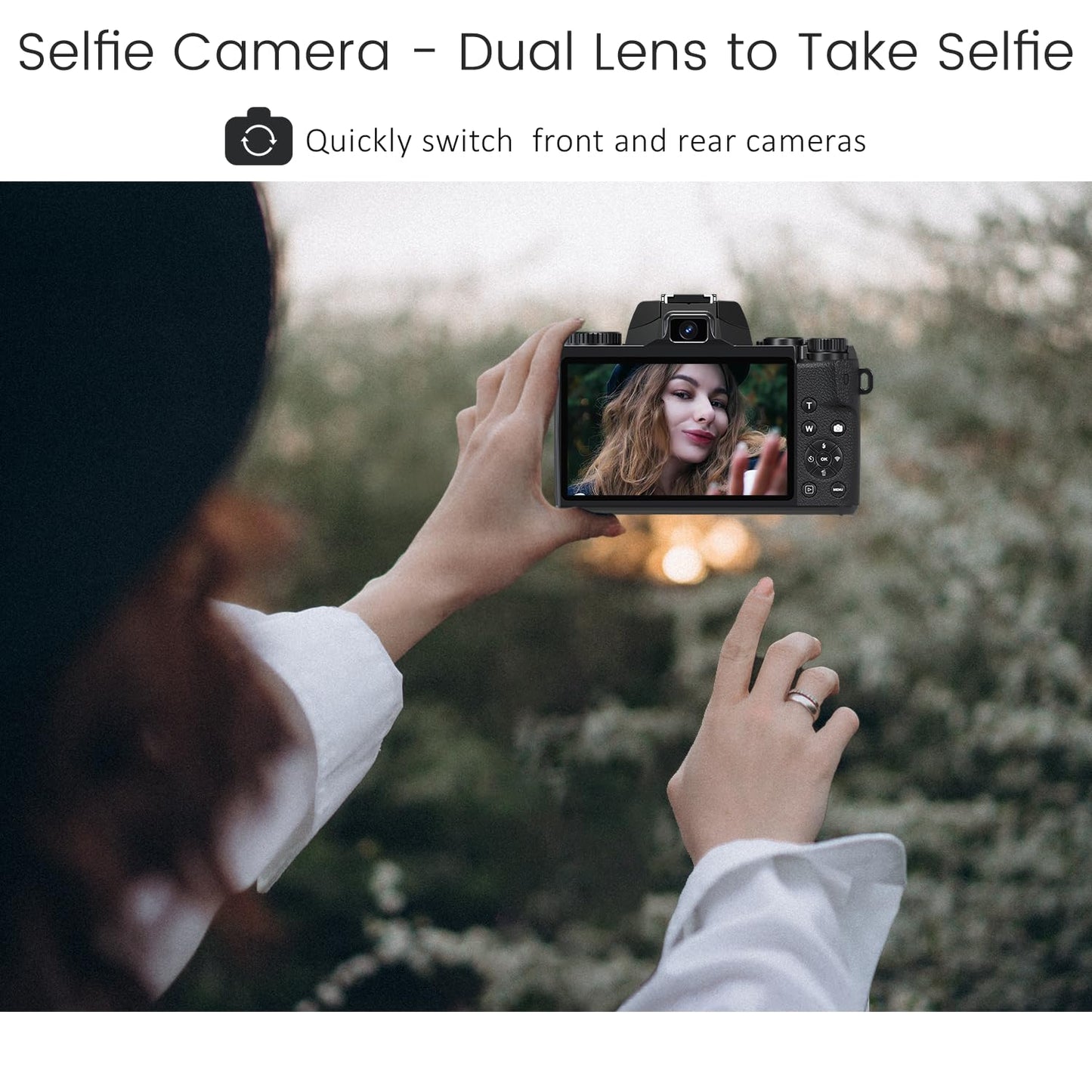 Saneen Digital Camera, 4K Cameras for Photography and Video, 64MP WiFi Touchscreen, Vlogging Camera for YouTube with Flash, 32GB Card, Sunshade, 3000mAh Battery, Front Cameras