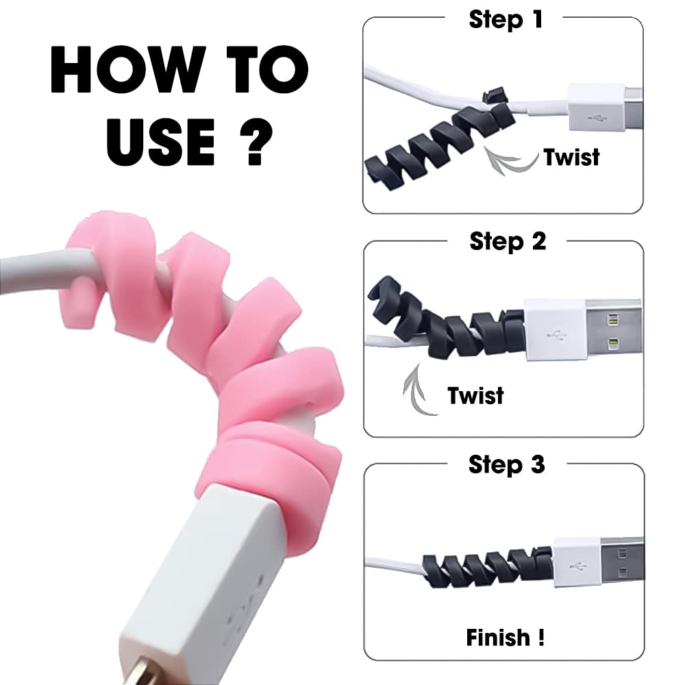 Sounce Spiral Charger 12 Pcs Cable Protector Data Cable Saver Charging Cord Protective Cable Cover Headphone MacBook Laptop Earphone Cell Phone Set of 3