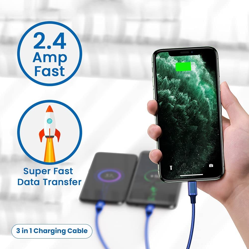 VAR-NI 3 in 1 Charging Cable Nylon Braided Multiple USB Fast Charging Cable,Compatible for All Smartphone, iPhones and Android, iOS and Type C Devices. by Marchpower