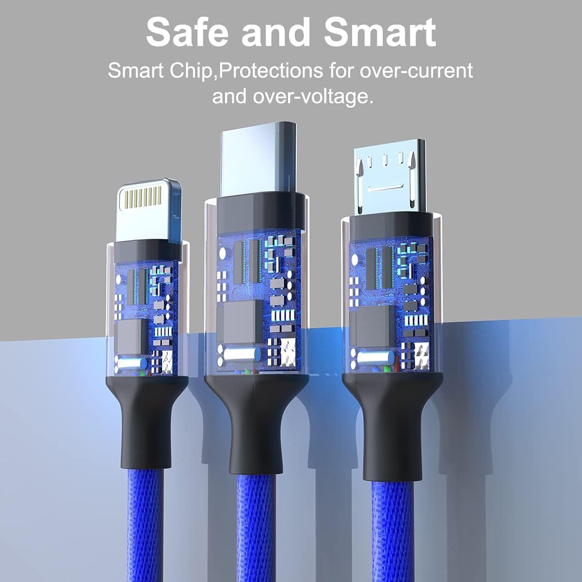 VAR-NI 3 in 1 Charging Cable Nylon Braided Multiple USB Fast Charging Cable,Compatible for All Smartphone, iPhones and Android, iOS and Type C Devices. by Marchpower