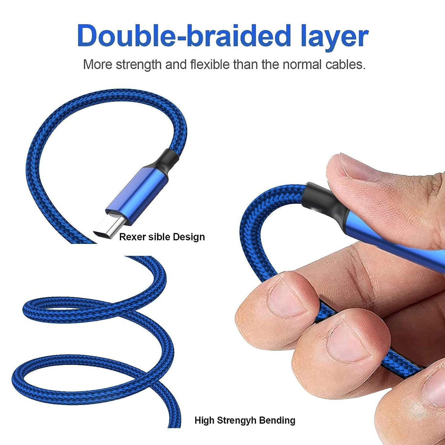VAR-NI 3 in 1 Charging Cable Nylon Braided Multiple USB Fast Charging Cable,Compatible for All Smartphone, iPhones and Android, iOS and Type C Devices. by Marchpower
