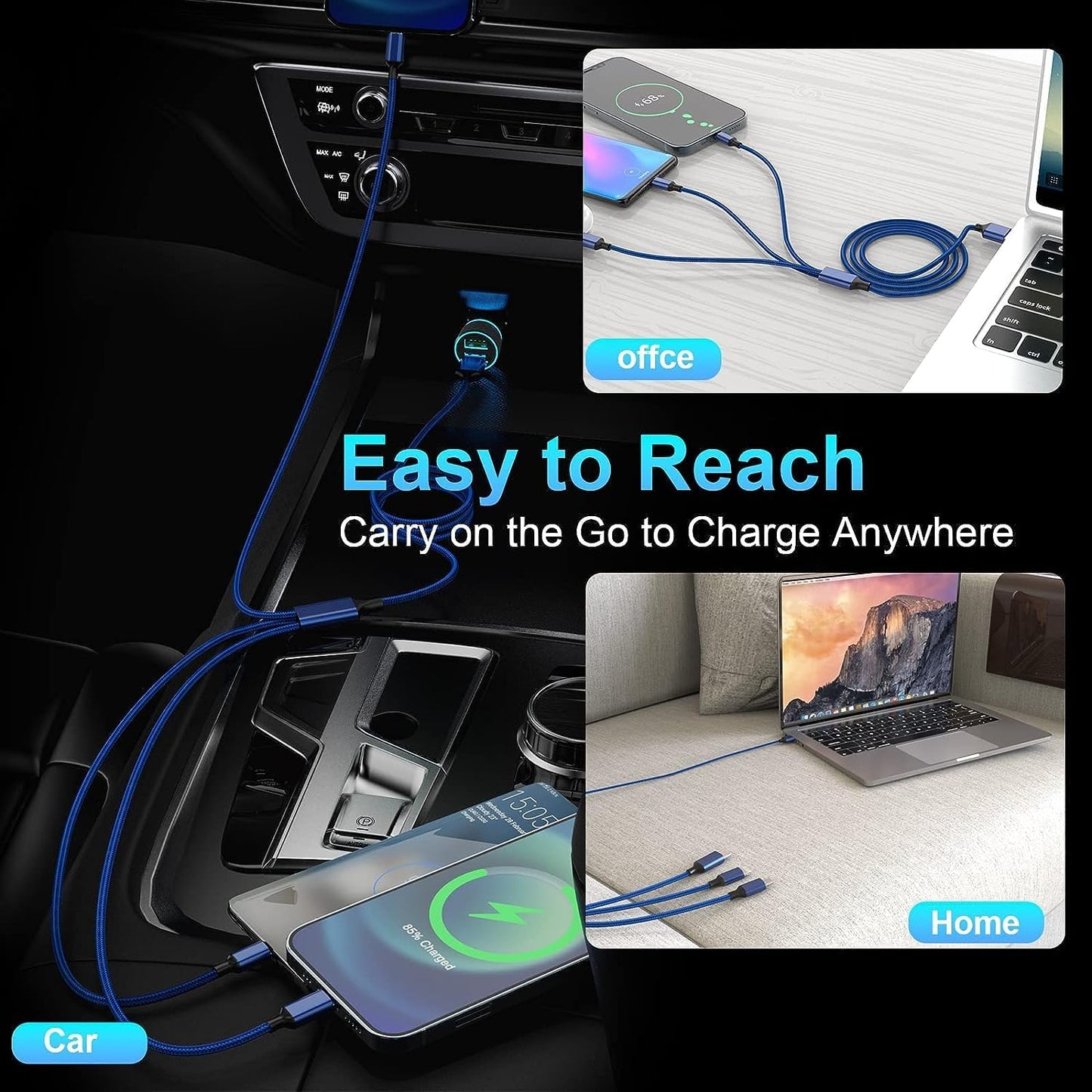VAR-NI 3 in 1 Charging Cable Nylon Braided Multiple USB Fast Charging Cable,Compatible for All Smartphone, iPhones and Android, iOS and Type C Devices. by Marchpower