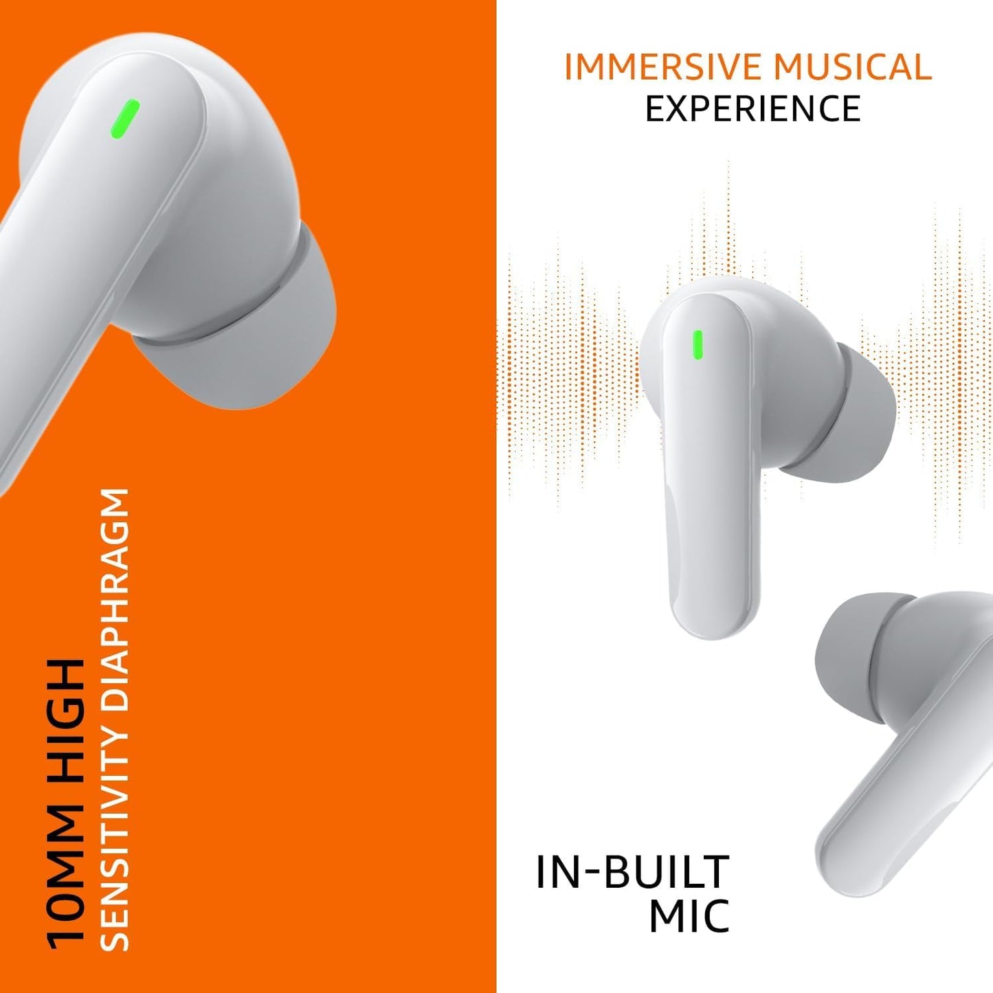 amazon basics True Wireless in-Ear Earbuds with Mic, Low-Latency Gaming Mode, Touch Control, IPX5 Water-Resistance, Bluetooth 5.3, Up to 60 Hours Play Time, Voice Assistance and Fast Charging