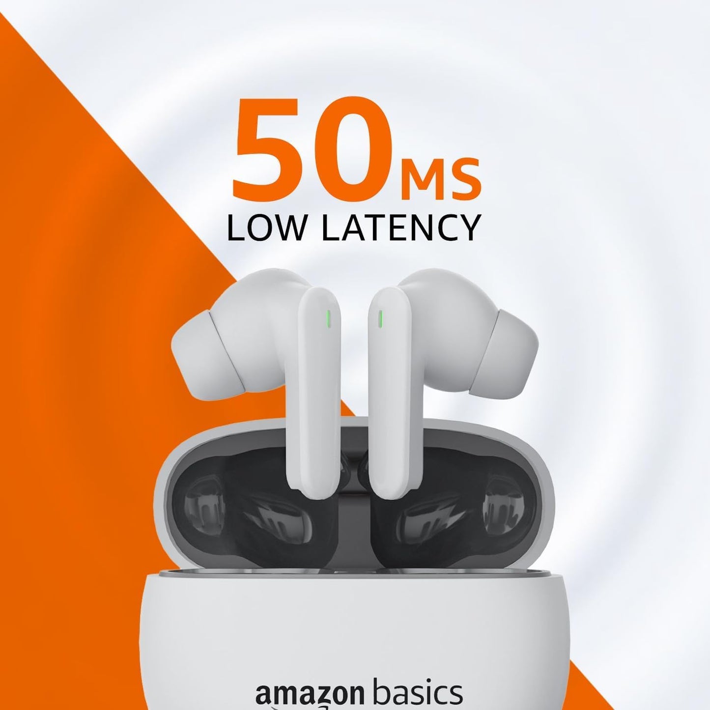 amazon basics True Wireless in-Ear Earbuds with Mic, Low-Latency Gaming Mode, Touch Control, IPX5 Water-Resistance, Bluetooth 5.3, Up to 60 Hours Play Time, Voice Assistance and Fast Charging
