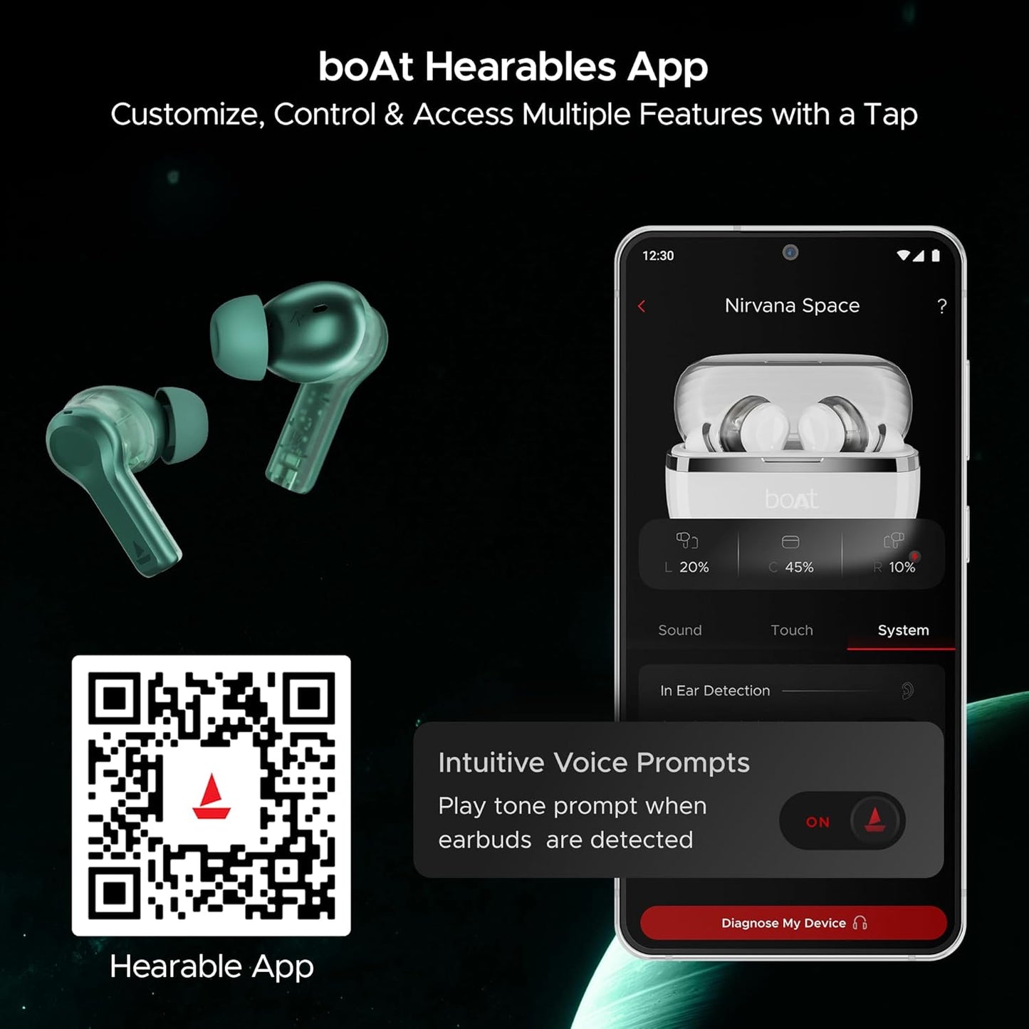boAt Nirvana Space, 360º Spatial Audio, Active Noise Cancellation (~32dB), 100Hrs Battery,4Mics ENx, Fast Charge, v5.3 Bluetooth Earbuds, TWS Ear Buds Wireless Earphones with mic