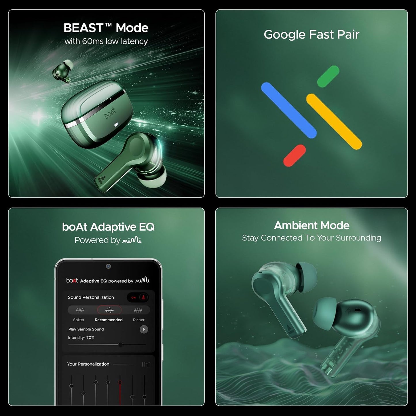 boAt Nirvana Space, 360º Spatial Audio, Active Noise Cancellation (~32dB), 100Hrs Battery,4Mics ENx, Fast Charge, v5.3 Bluetooth Earbuds, TWS Ear Buds Wireless Earphones with mic