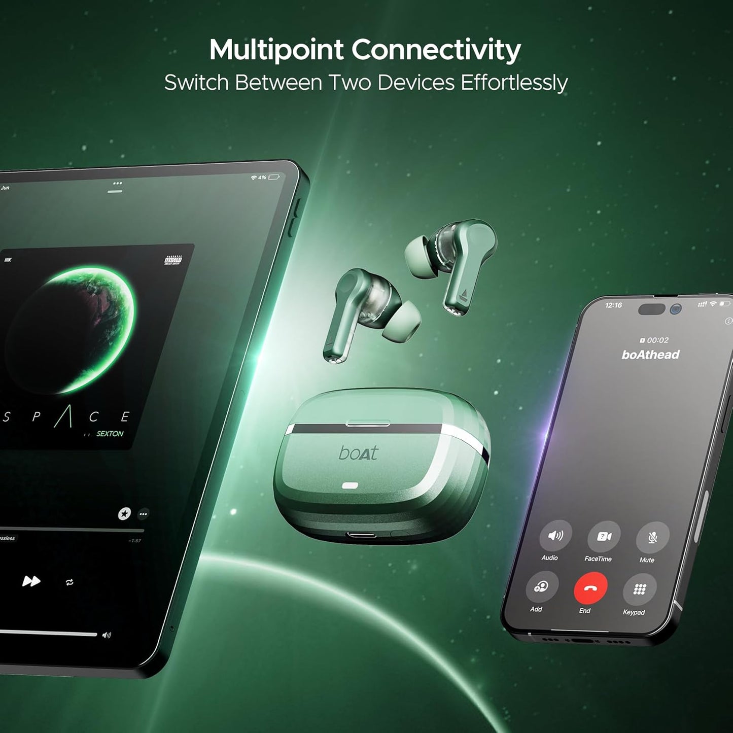boAt Nirvana Space, 360º Spatial Audio, Active Noise Cancellation (~32dB), 100Hrs Battery,4Mics ENx, Fast Charge, v5.3 Bluetooth Earbuds, TWS Ear Buds Wireless Earphones with mic