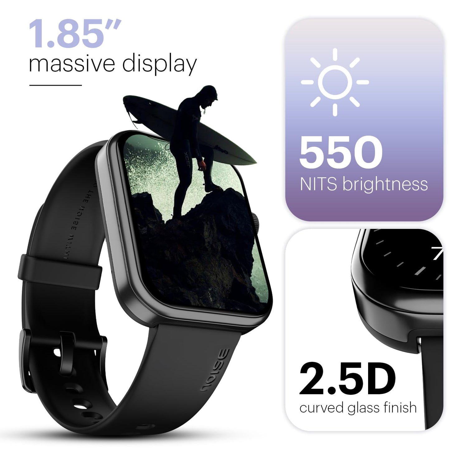 Noise Pulse 2 Max 1.85" Display, Bluetooth Calling Smart Watch, 10 Days Battery, 550 NITS Brightness, Smart DND, 100 Sports Modes, Smartwatch for Men and Women