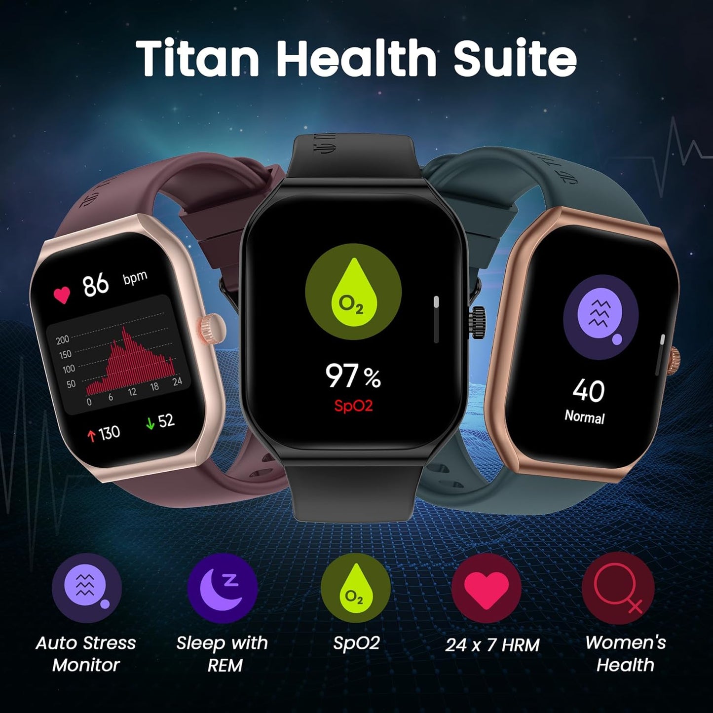 Titan Smart 3 Premium Smart Watch|1.96" Super AMOLED Display with 410x502 Pixel Resolution|SingleSync BT Calling|NitroFast Charging|110+ Sports Modes|200+ Watchfaces