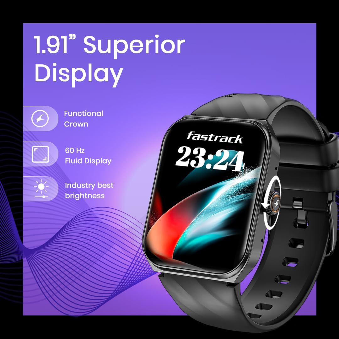 Fastrack New Limitless X2 Smart Watch, 1.91" UltraVU with Rotating Crown, 60 Hz Refresh Rate, Advanced Chipset, SingleSync BT Calling, 100+ Sports Mode & Smartwatch Faces, IP68,