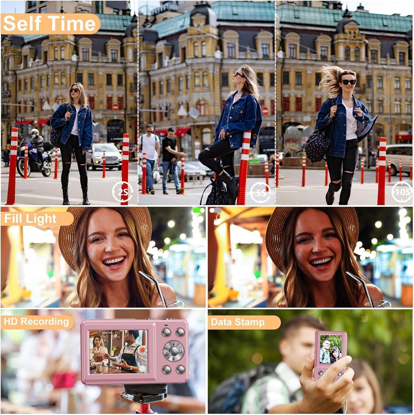 LEKATO 4K 48MP Digital Camera for Kids & Teens with Dual Screen & Autofocus, 16X Zoom Compact Point and Shoot Camera, 64GB SD Card Included, Rechargeable Battery (DC-7)