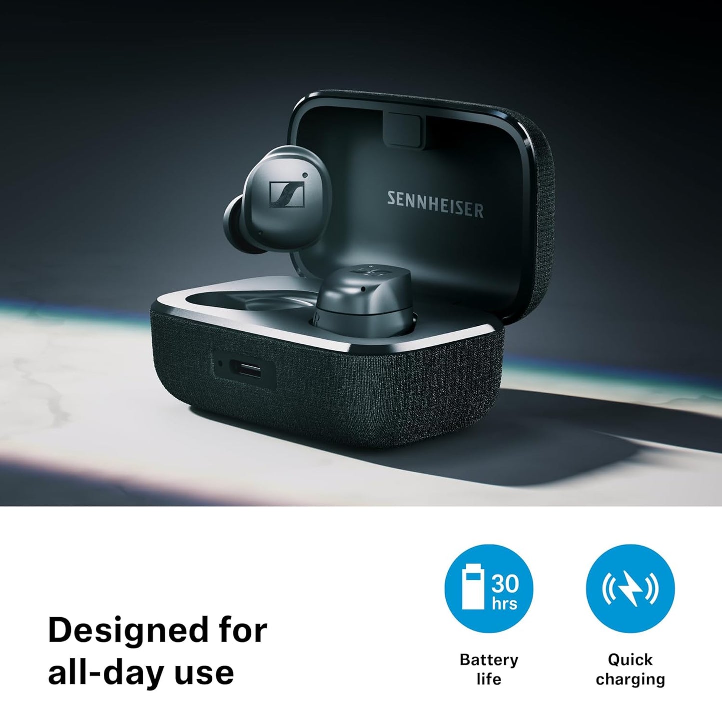 Sennheiser Momentum True Wireless 4 in Ear erabuds with BT v5.4 and AURACAST Technology, Qualcomm aptX Lossless CD-Quality Audio, Intelligent Adaptive ANC, Qi Fast Charge