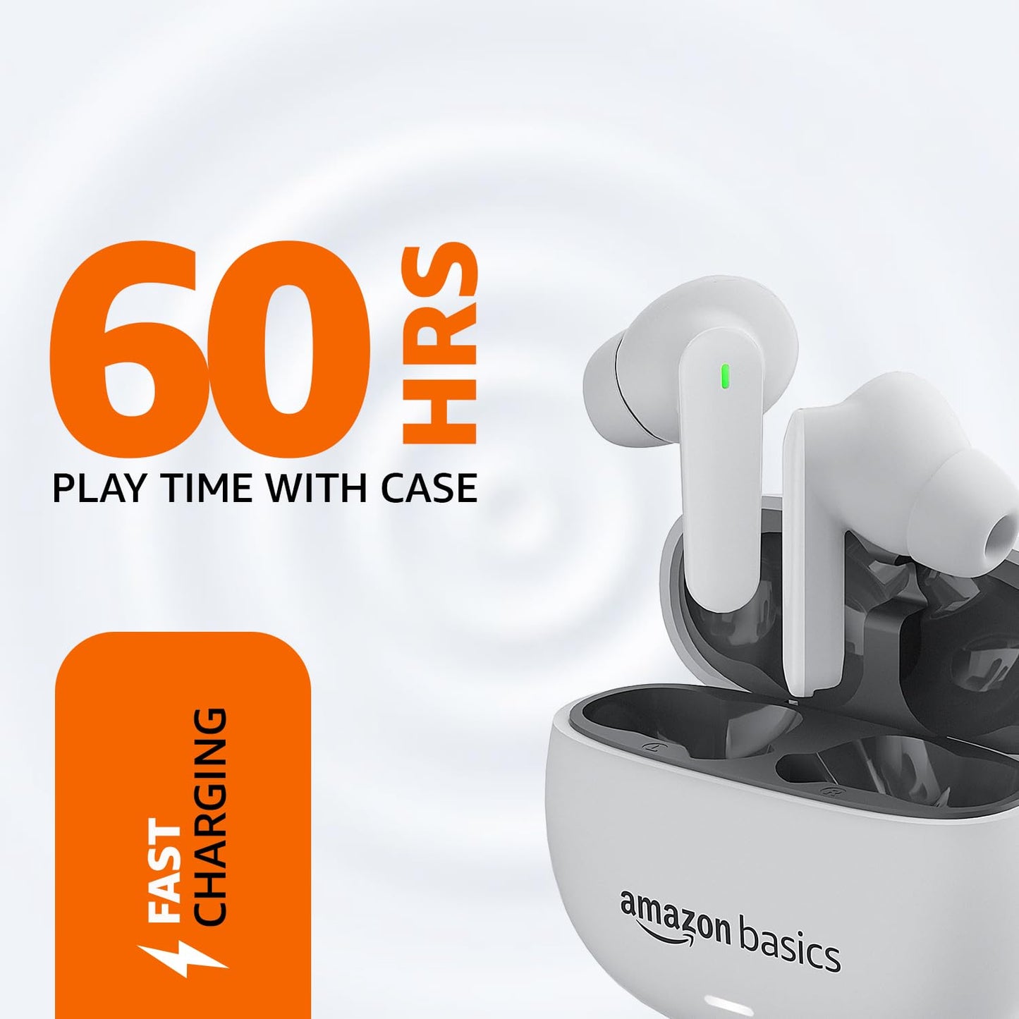 amazon basics True Wireless in-Ear Earbuds with Mic, Low-Latency Gaming Mode, Touch Control, IPX5 Water-Resistance, Bluetooth 5.3, Up to 60 Hours Play Time, Voice Assistance and Fast Charging