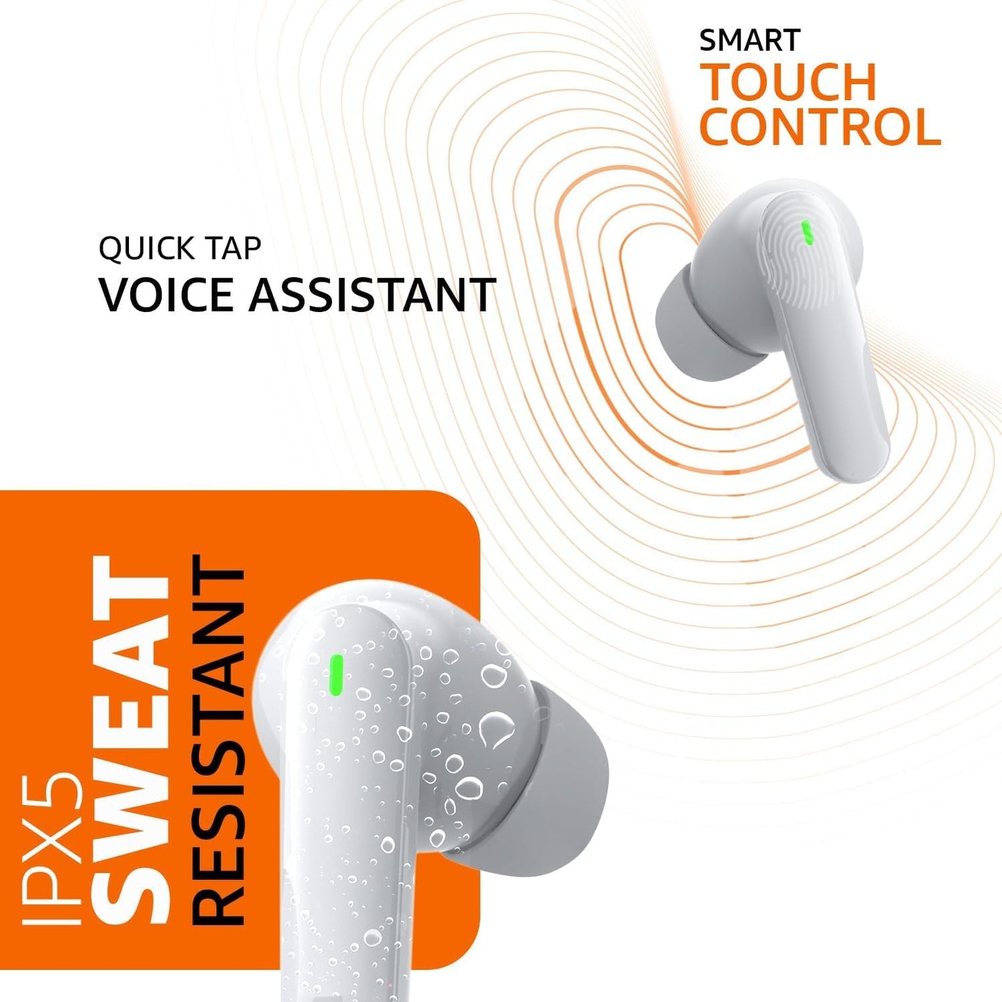 amazon basics True Wireless in-Ear Earbuds with Mic, Low-Latency Gaming Mode, Touch Control, IPX5 Water-Resistance, Bluetooth 5.3, Up to 60 Hours Play Time, Voice Assistance and Fast Charging