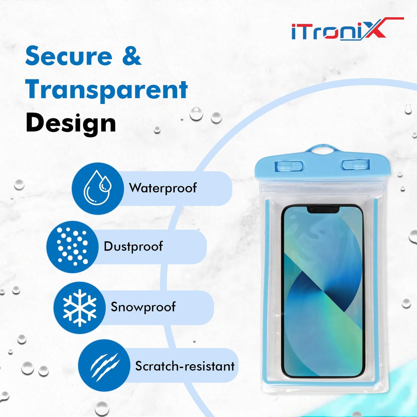 iTronix Waterproof Mobile Pouch Cover for All Mobiles, Cellphone Dry Bag Compatible for iPhone, Samsung, Mi, Redmi, Oppo, VIVO, All Other Smartphones up to 6.5 inches