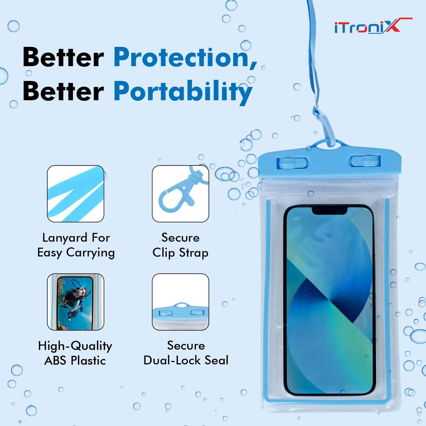 iTronix Waterproof Mobile Pouch Cover for All Mobiles, Cellphone Dry Bag Compatible for iPhone, Samsung, Mi, Redmi, Oppo, VIVO, All Other Smartphones up to 6.5 inches