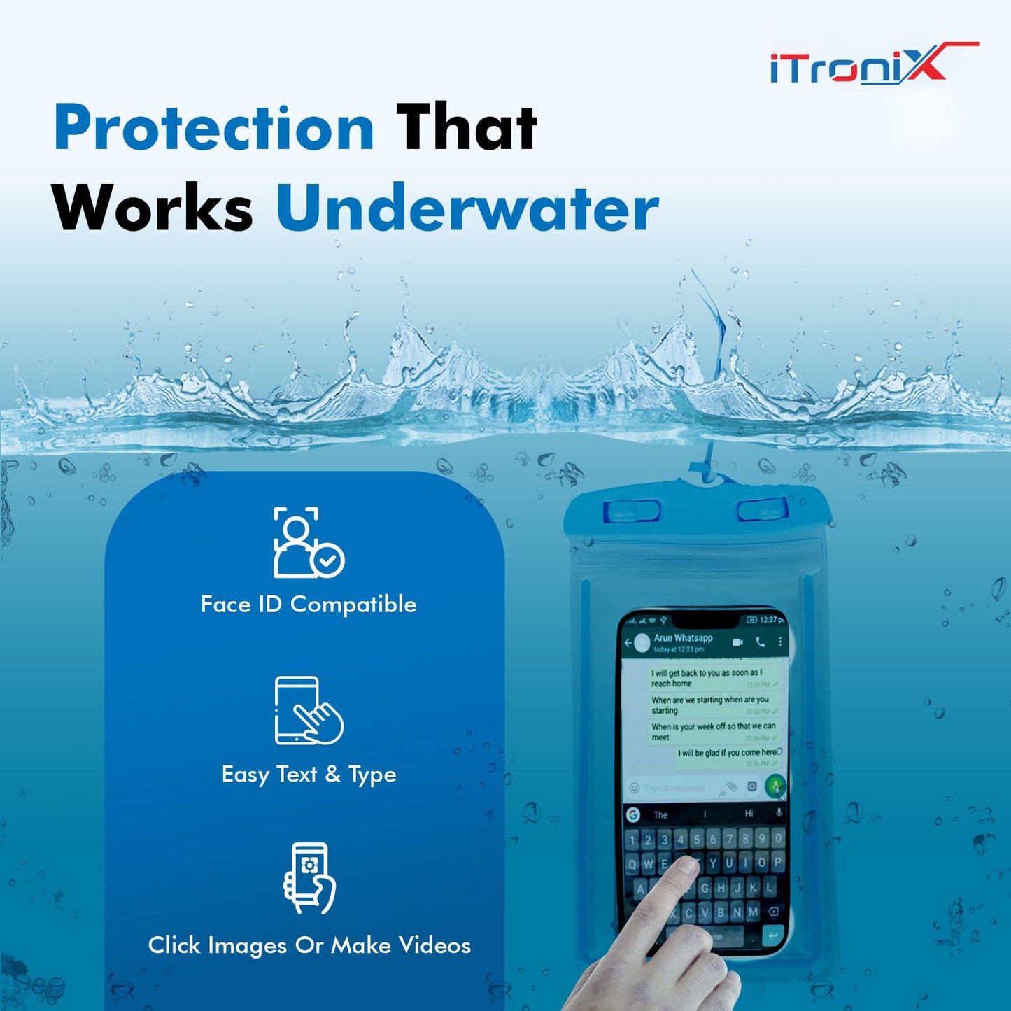 iTronix Waterproof Mobile Pouch Cover for All Mobiles, Cellphone Dry Bag Compatible for iPhone, Samsung, Mi, Redmi, Oppo, VIVO, All Other Smartphones up to 6.5 inches