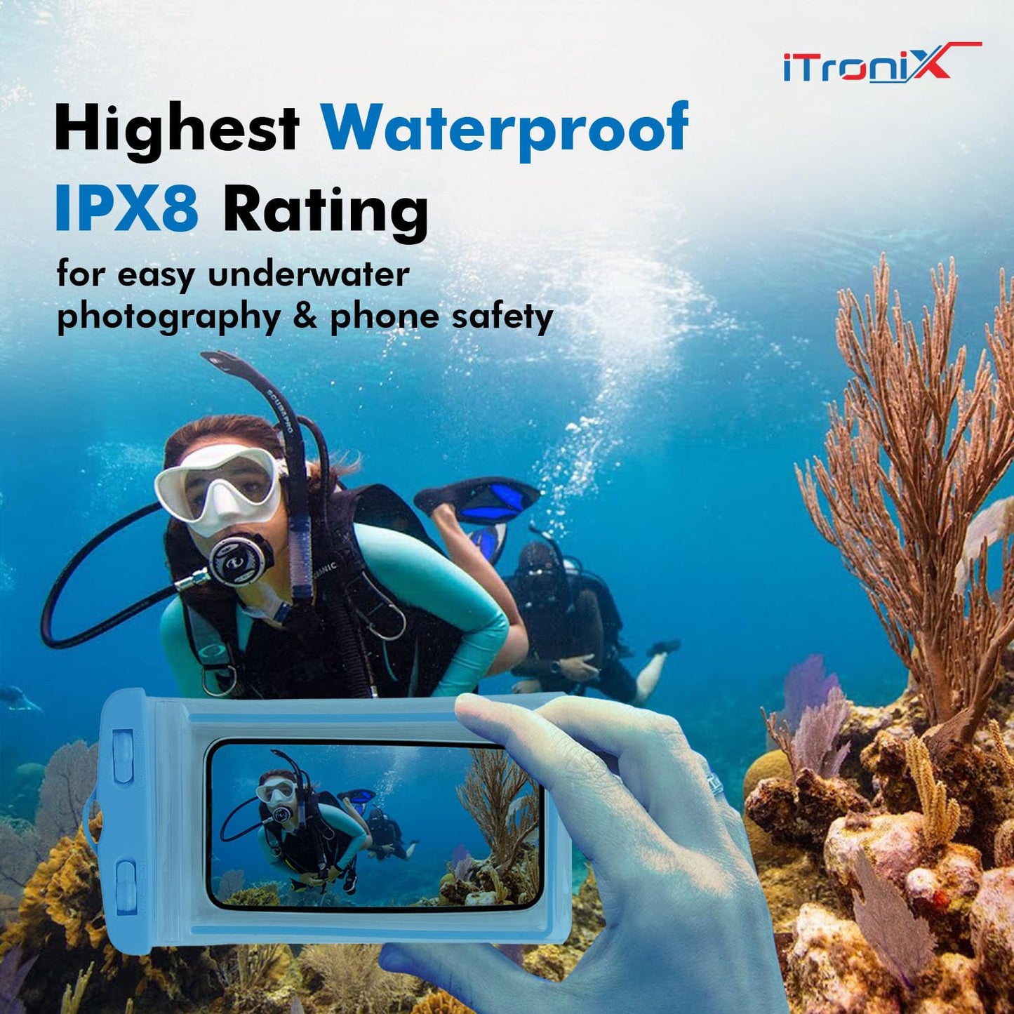 iTronix Waterproof Mobile Pouch Cover for All Mobiles, Cellphone Dry Bag Compatible for iPhone, Samsung, Mi, Redmi, Oppo, VIVO, All Other Smartphones up to 6.5 inches