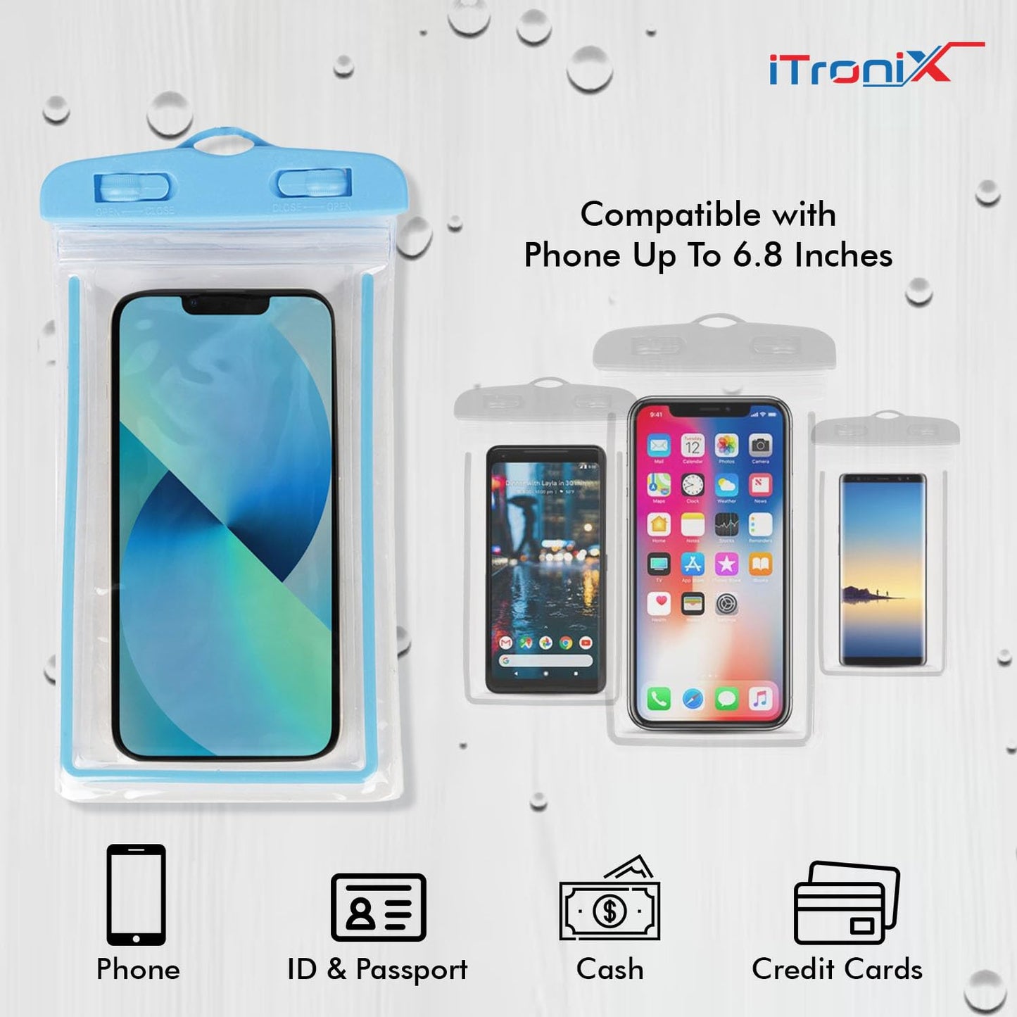 iTronix Waterproof Mobile Pouch Cover for All Mobiles, Cellphone Dry Bag Compatible for iPhone, Samsung, Mi, Redmi, Oppo, VIVO, All Other Smartphones up to 6.5 inches